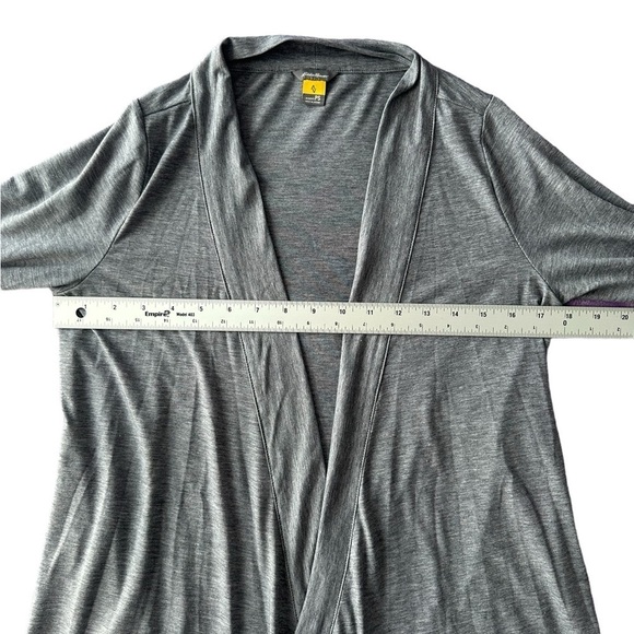 Eddie Bauer Women's Petite Small gray long-sleeve open front cardigan - Picture 6 of 11